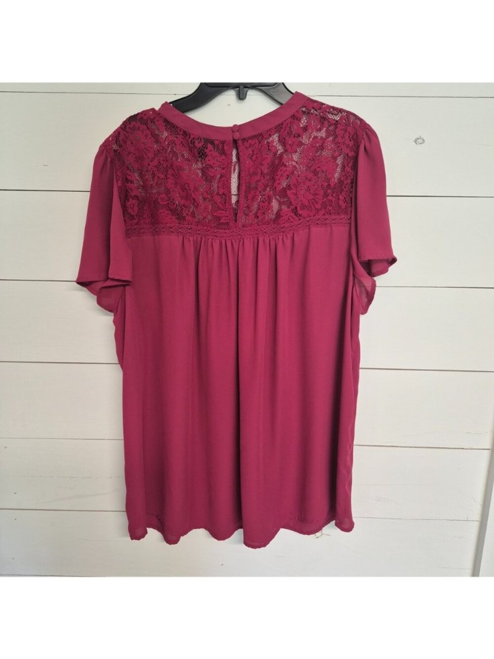 Torrid Womens Burgundy Lace Blouse Short Flutter Sleeves - Picture 3 of 9